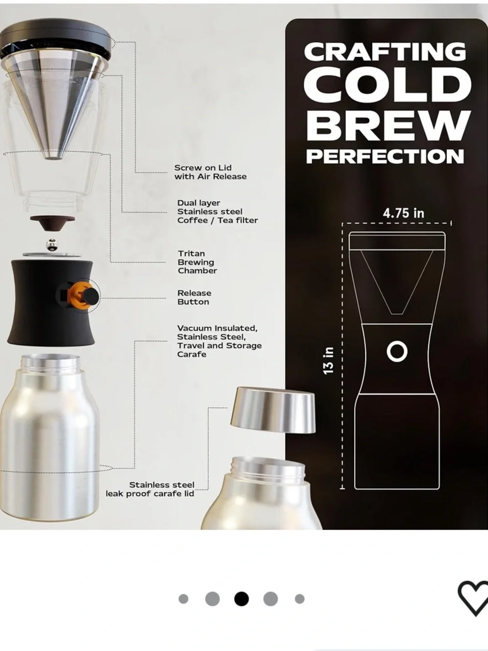 Stainless Steel Cold Brew Coffee Maker – Black & Silver